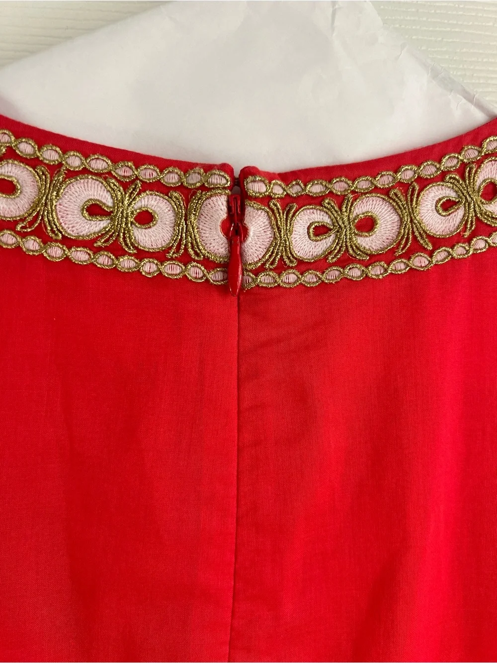 Tory Burch Coral Tunic Dress with Gold & White Embroidery